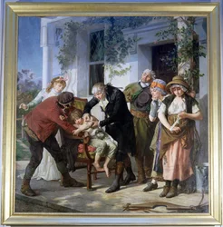 Edward Jenner (1749-1823) realizando la primera vacunación contra la viruela en 1796, 1879